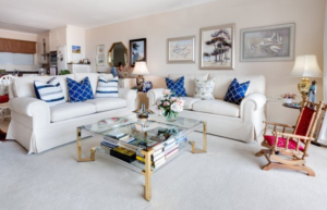 white and blue sofas